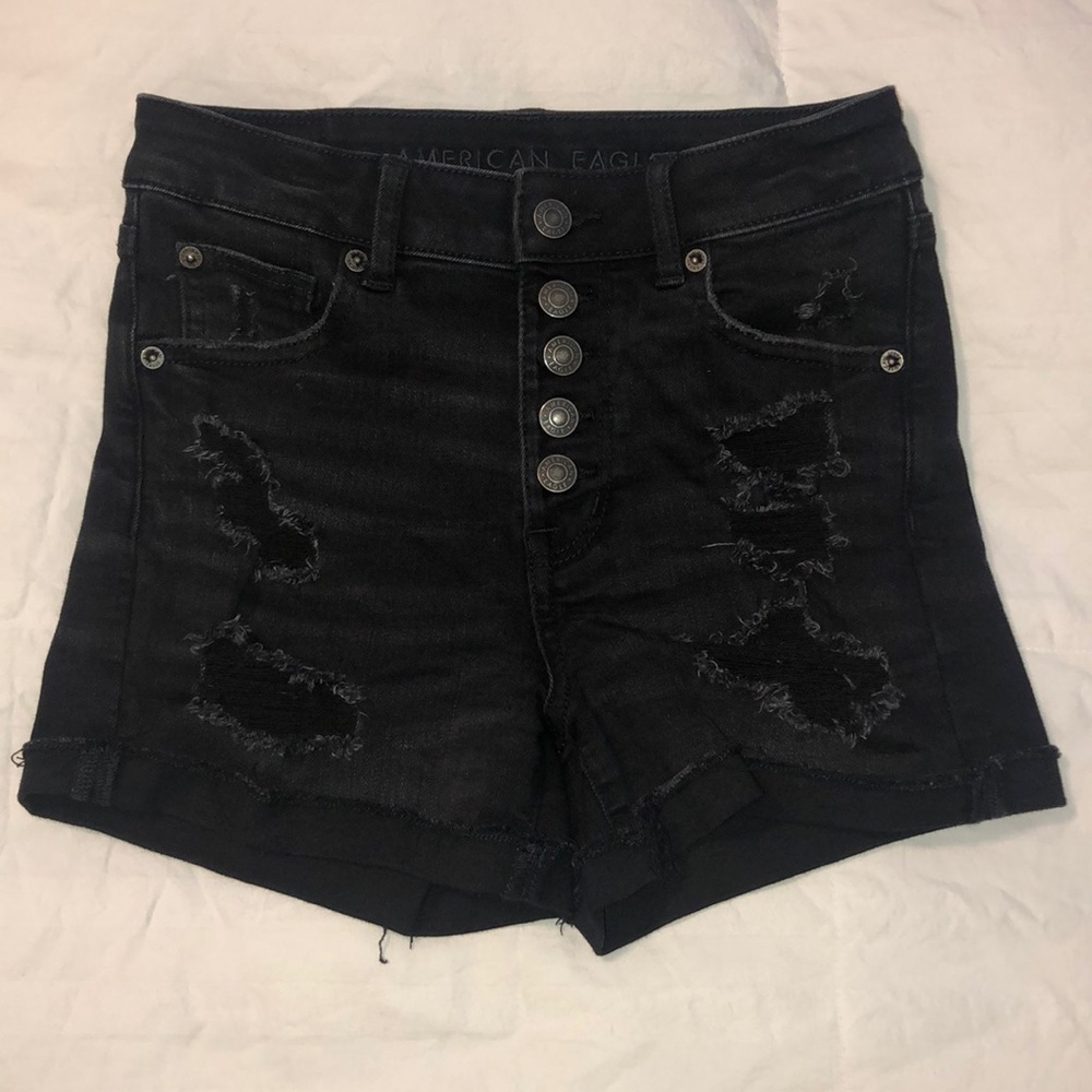 American Eagle AE high rise black jean shorts
